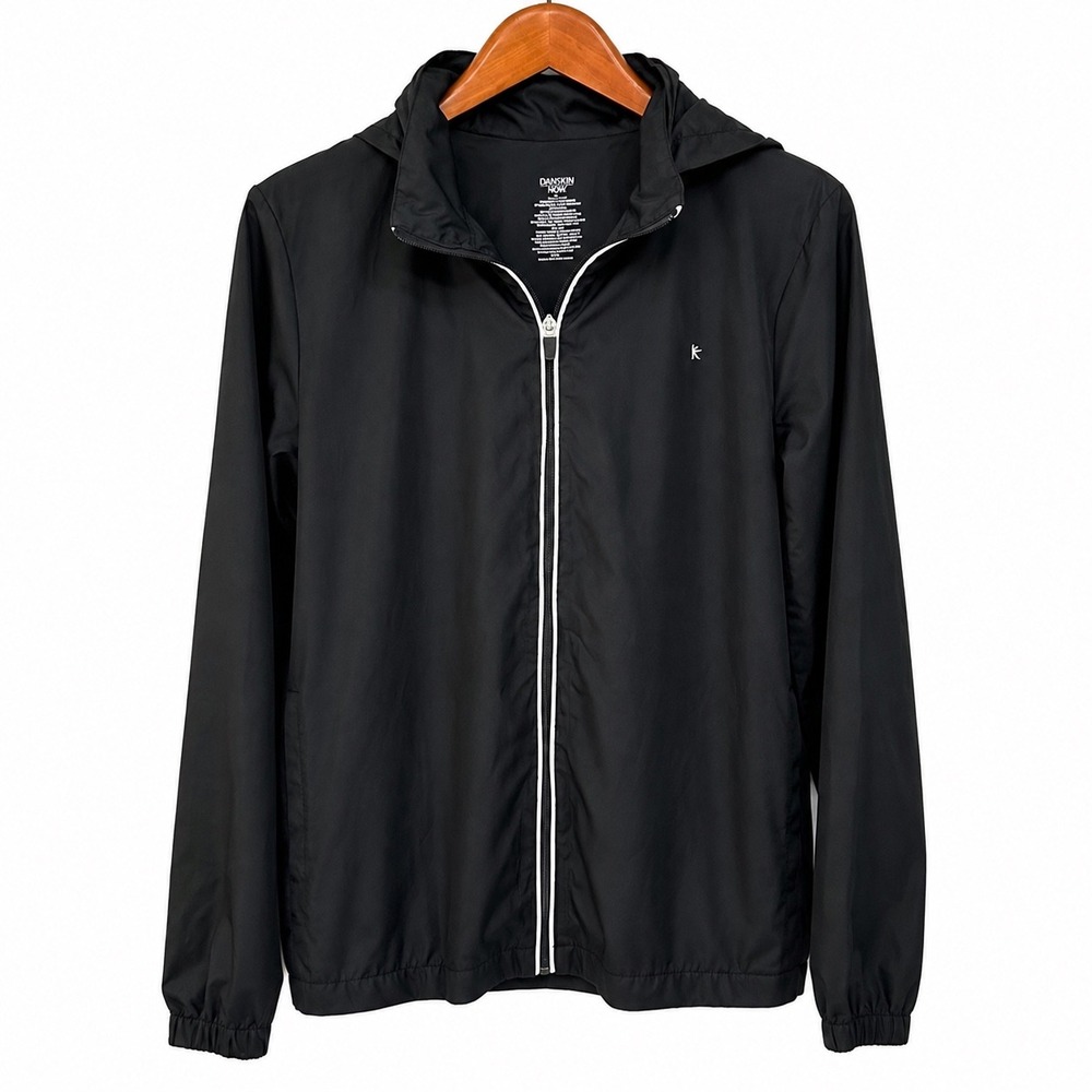 Danskin Now Womens Black Windbreaker Jacket Hooded Full Zip Activewear L 11-13